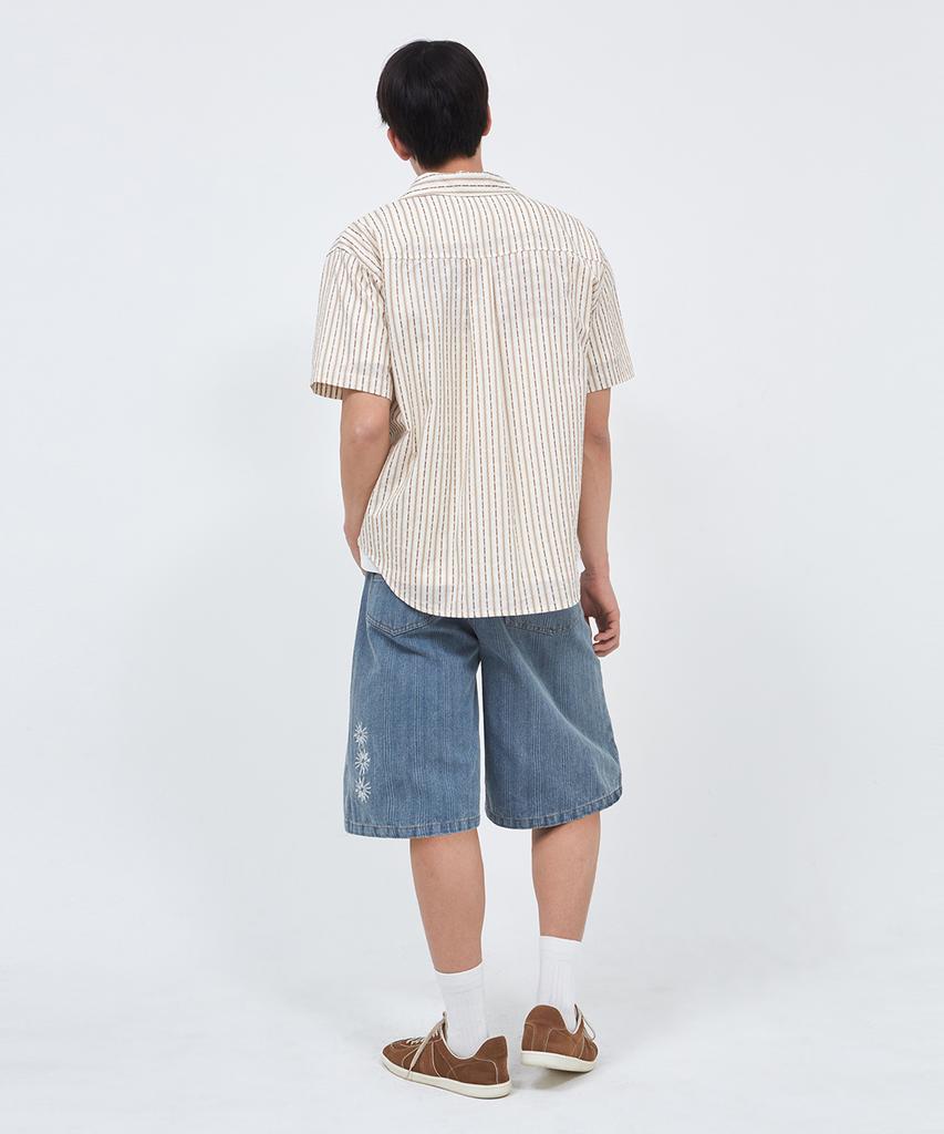Sekeondeusolteu Striped Washed Half Shirt (Beige)
