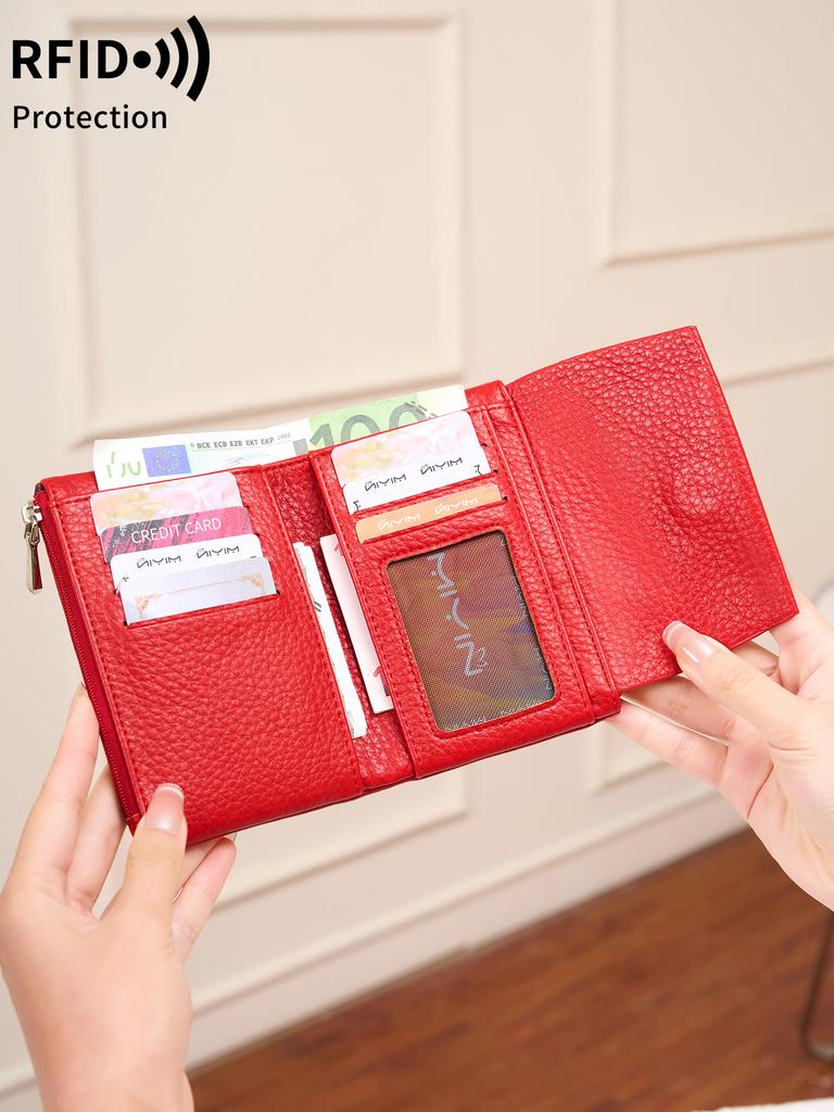 RFIDshielded women's wallet stylish bifold folding largecapacity credit card holder coin purse double zipper women's hand wallet