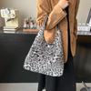 Hobo Bag for Women Plush Black Leopard Print Single Shoulder Carry Daily Use