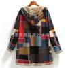 Hooded Jacket Women Plus Size Loose Long Coat Warm Fleece Retro Printed Outwear Pockets