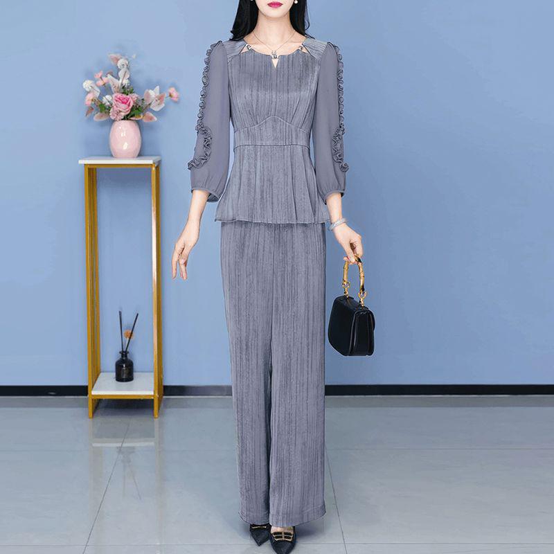 2025 Trendy Spring Two-Piece: Light, Mature Style Wide-Leg Pants Set for Women - Age-Reducing & Slimming