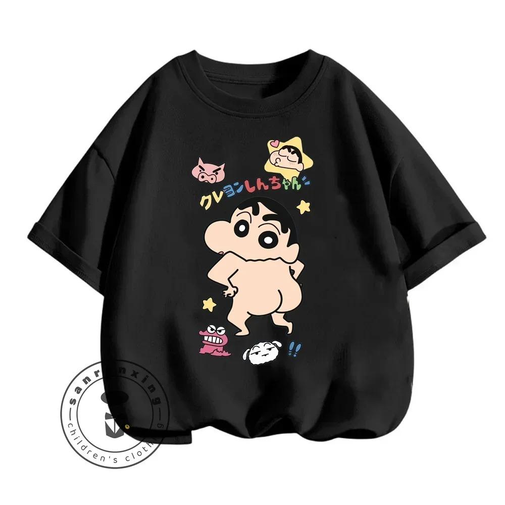 Summer Hit Crayon Shin-chan Animated Cartoon Character Print Design O-neck Soft and Comfortable Summer Kids Short-sleeved Shirt