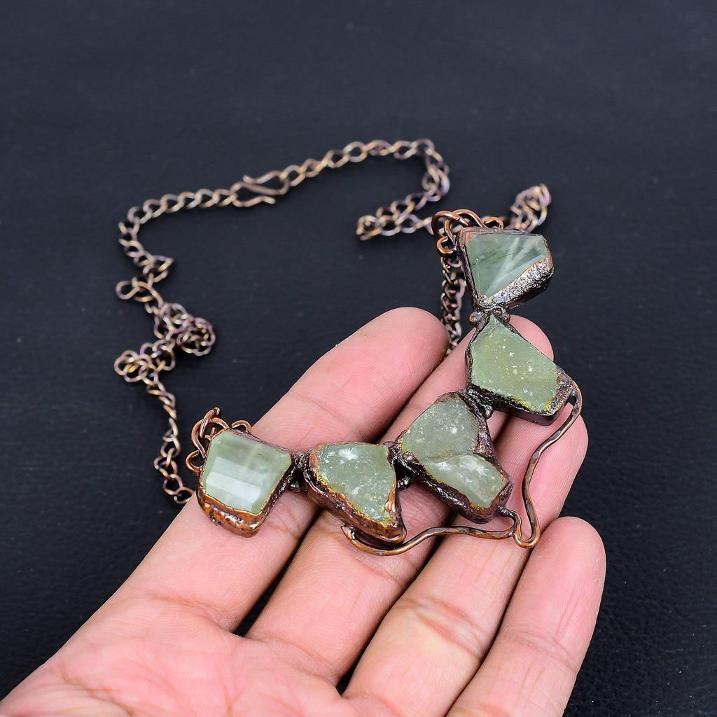 Aquamarine Necklace Copper Electroformed Jewelry, Gemstone Adjustable Chain Necklace, Gift For Her Handmade Dainty Jewelry