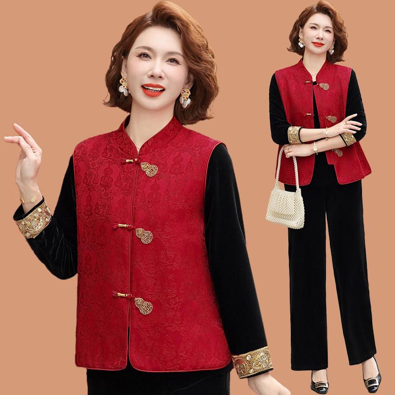 2026 New Elegant Chinese-Style Spring Suit: Stylish Vest Jacket for Middle-Aged & Elderly Women