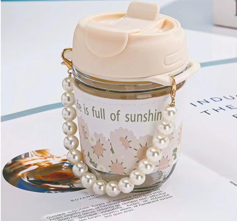 

Summer Glass Straw Cup Gift Water Cup Girls Coffee Cup Double Drinking Cup Souvenir Pearl Cup Advertisement 301-400ml