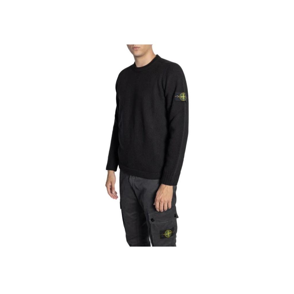 STONE ISLAND Lambs Wool Crewneck Black Men Tops 8115568A3-V0029