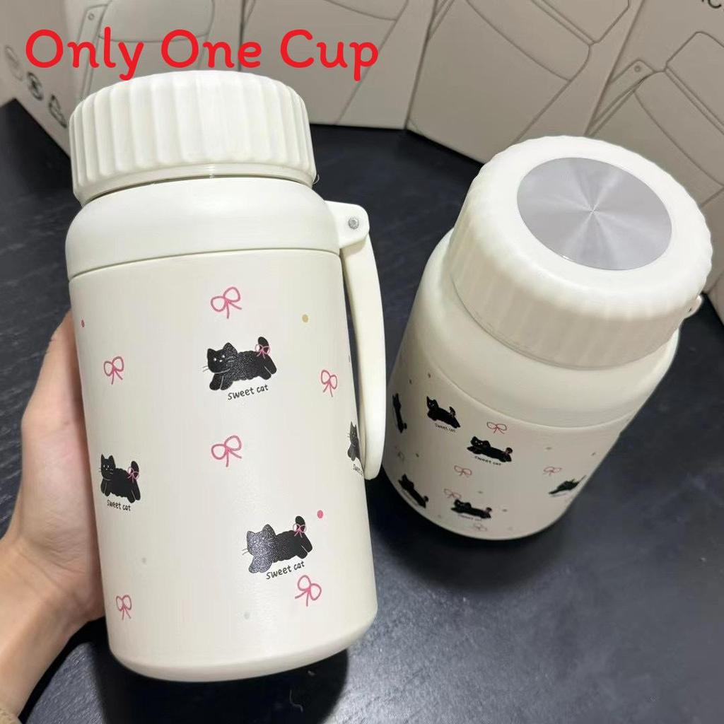 Cat Pattern Insulated Large Capacity Water Bottle With Leakproof Lid For Students And Commuters