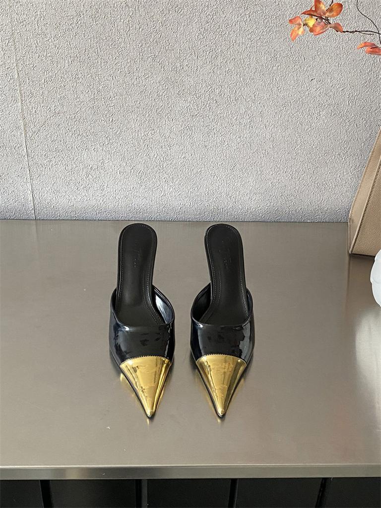 Spring new pointed head thin heel high heel temperament thin fashion leopard print bag head half drag women's shoes outside slippers