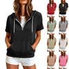 Felpa da Donna con Cappuccio e Zip, Coulisse e Tasche - Manica Corta, Colore, Vestibilità Larga, Top Casual