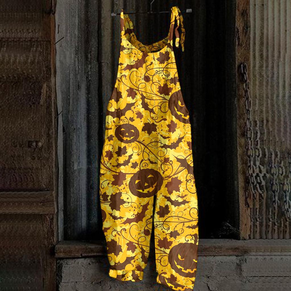 Kombinezon damski Halloweenowy nadruk Casual Luźny pasek na ramię w stylu vintage Bawełniana pościel