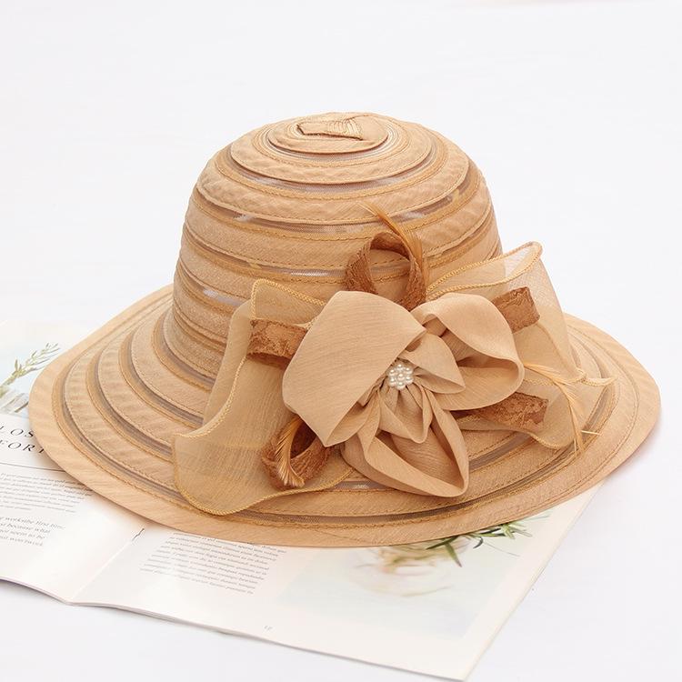 Fashion Top Hat Women'S Lace Flower Shade Mesh Hat Summer Folding Beach Hat Outdoor Sun Hat