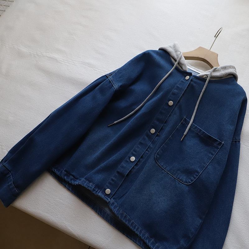 [Bi Zheng] 2025 Korean Style Patchwork Hoodie: Women's Two-Piece Loose Denim Shirt