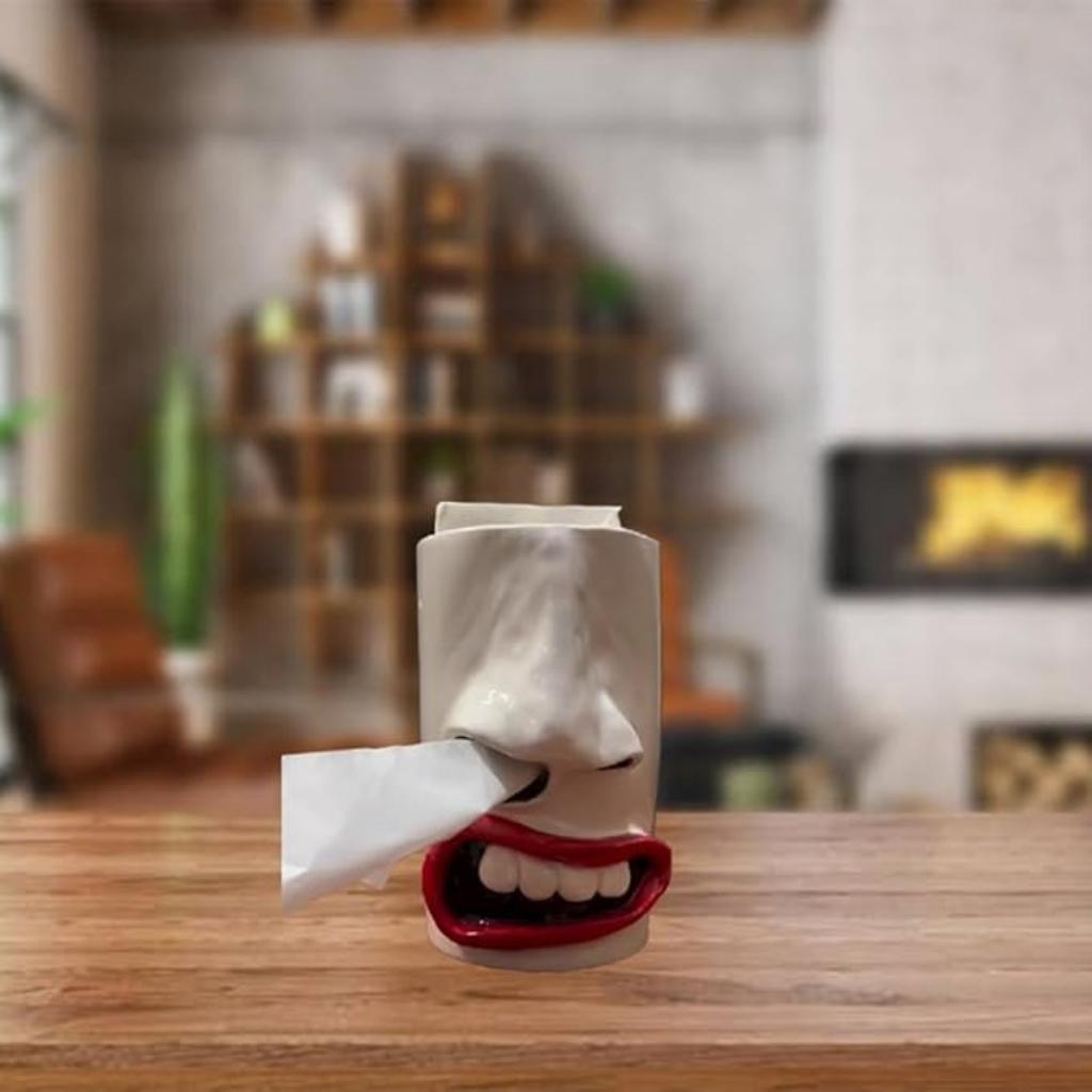 Funny Face Tissue Holder, Quirky Mouth Nose Tissue Box Dispenser, Unique Toilet Paper Holder Novelty Tissue Box Cover for Bathroom Living Room