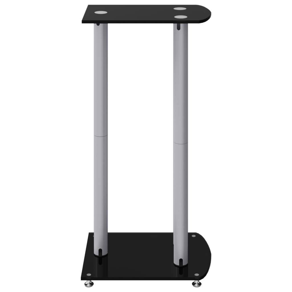 Speaker Stands (2 Pcs) Black & Silver Tempered Glass 3 Column Design