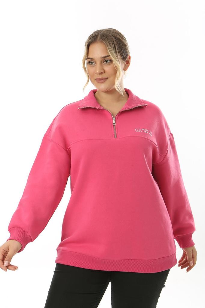 Damska Bluza Duży Rozmiar Duży Rozmiar Bluza na Zamek z Podniesionym Wzorem Trzyigłowy