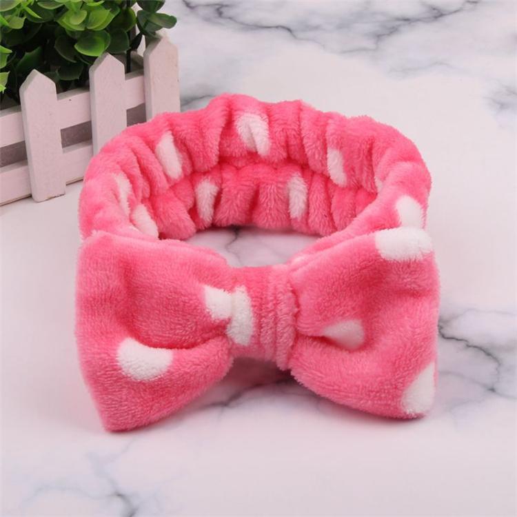 Cute Face Washing Girls Polka Dot Plush Elastic Hairband Cheap Soft Big Bow Dot Spa Headband