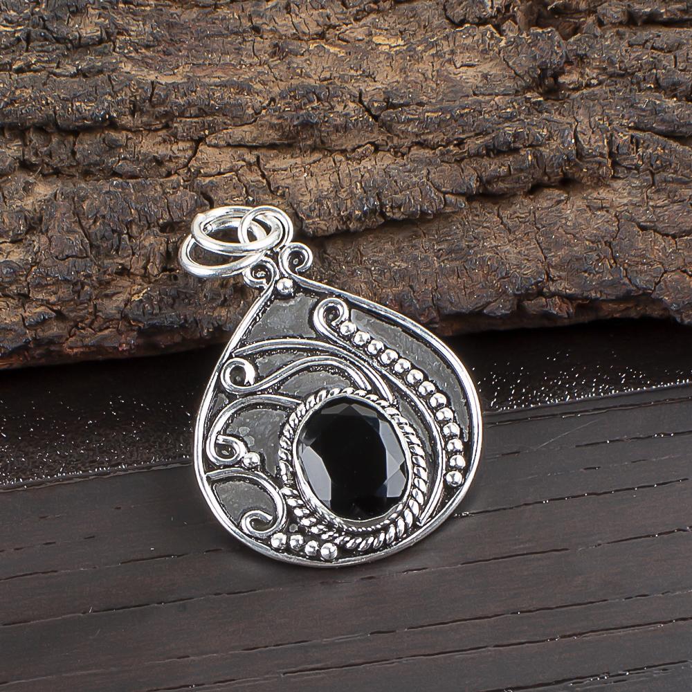 Smykker i svart onyx, 925 solid sterlingsølv anheng håndlagde edelstenssmykker, gaver til venn anheng gave til henne