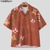 INCERUN Oversized Men Lapel Neck Short Sleeve Floral Print Casual Loose Shirts