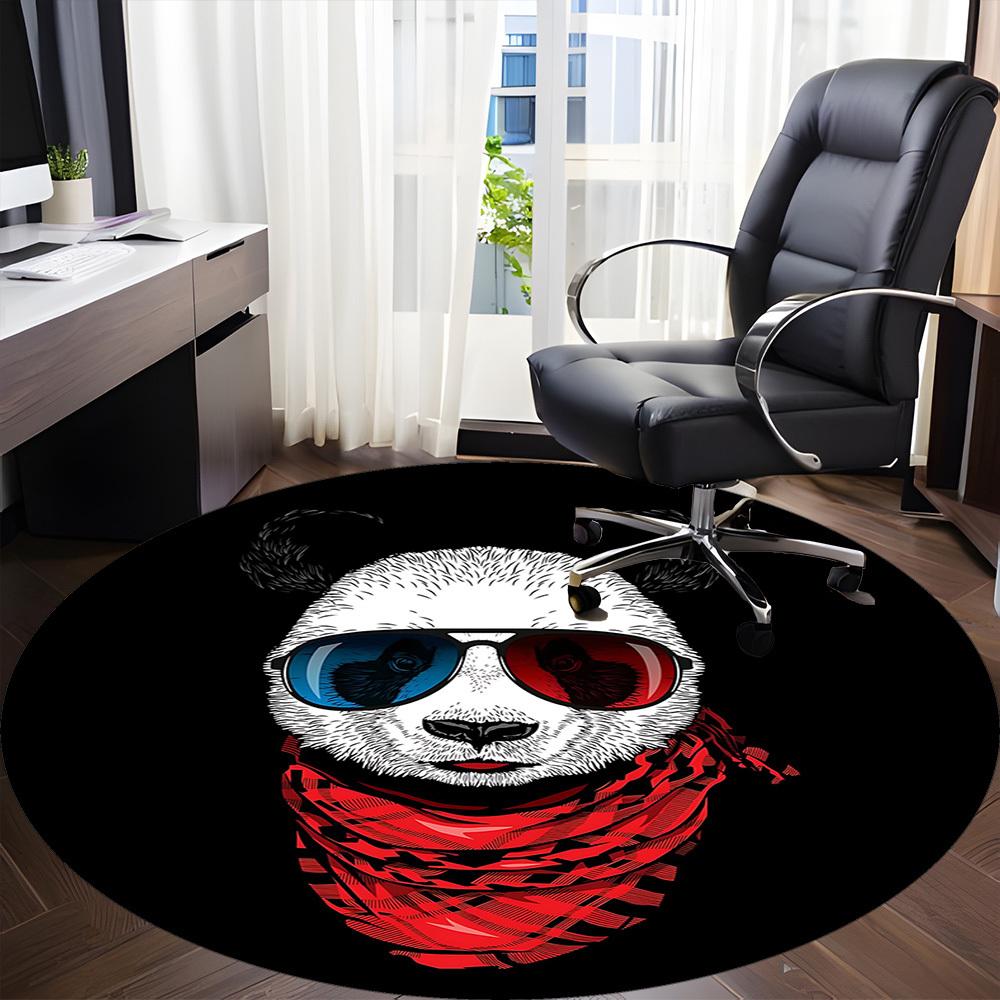 1pc Panda Sunglasses Office Round Area Rug, Indoor Mat Suitable For Office, Under Office Chairs Bedroom Living Room Home Decor, Room Deco