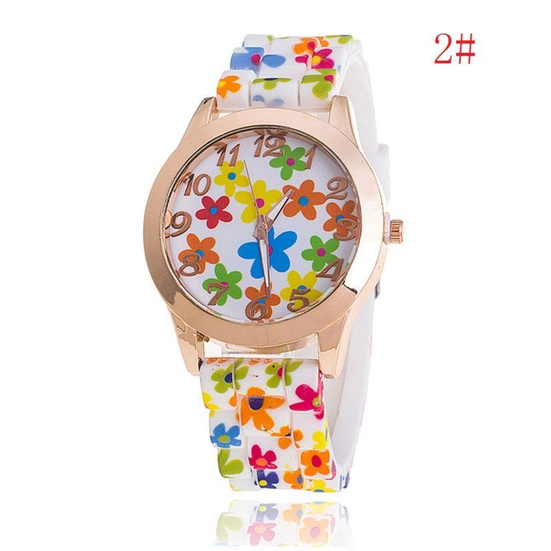 Womens Watch Fashion Silicone Printed Flower Causal Quartz Analog Watches Wrist