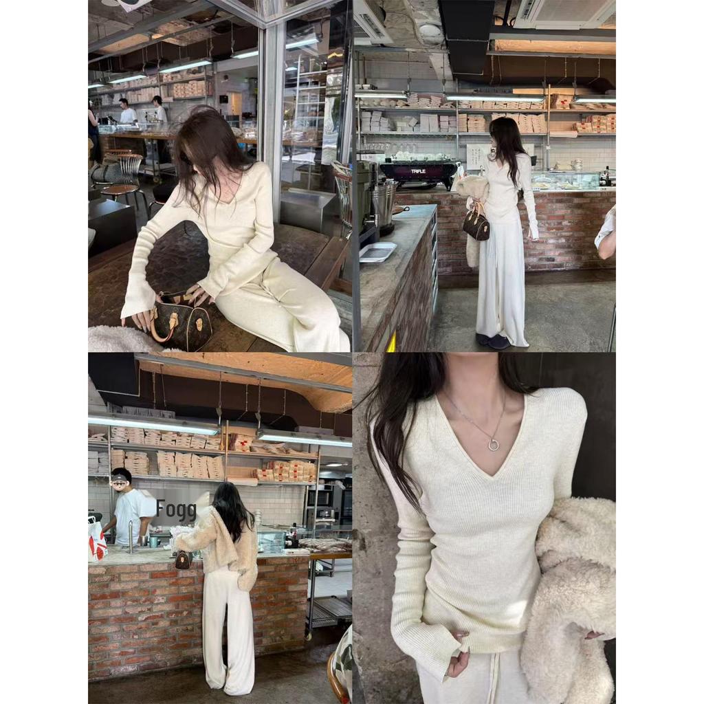 4060 Superniniyy Mulberry Silk Wool V-Neck Flare Sleeve Knit Suit