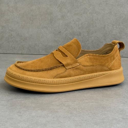 Men's Breathable Slip-On Casual Leather Shoes Summer Lightweight Soft Sole Work Boots Genuine Leather