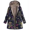 Printed Hooded Long Sleeve Coat Oversized Vintage Women Autumn Winter Warm Plush Jacket Casual