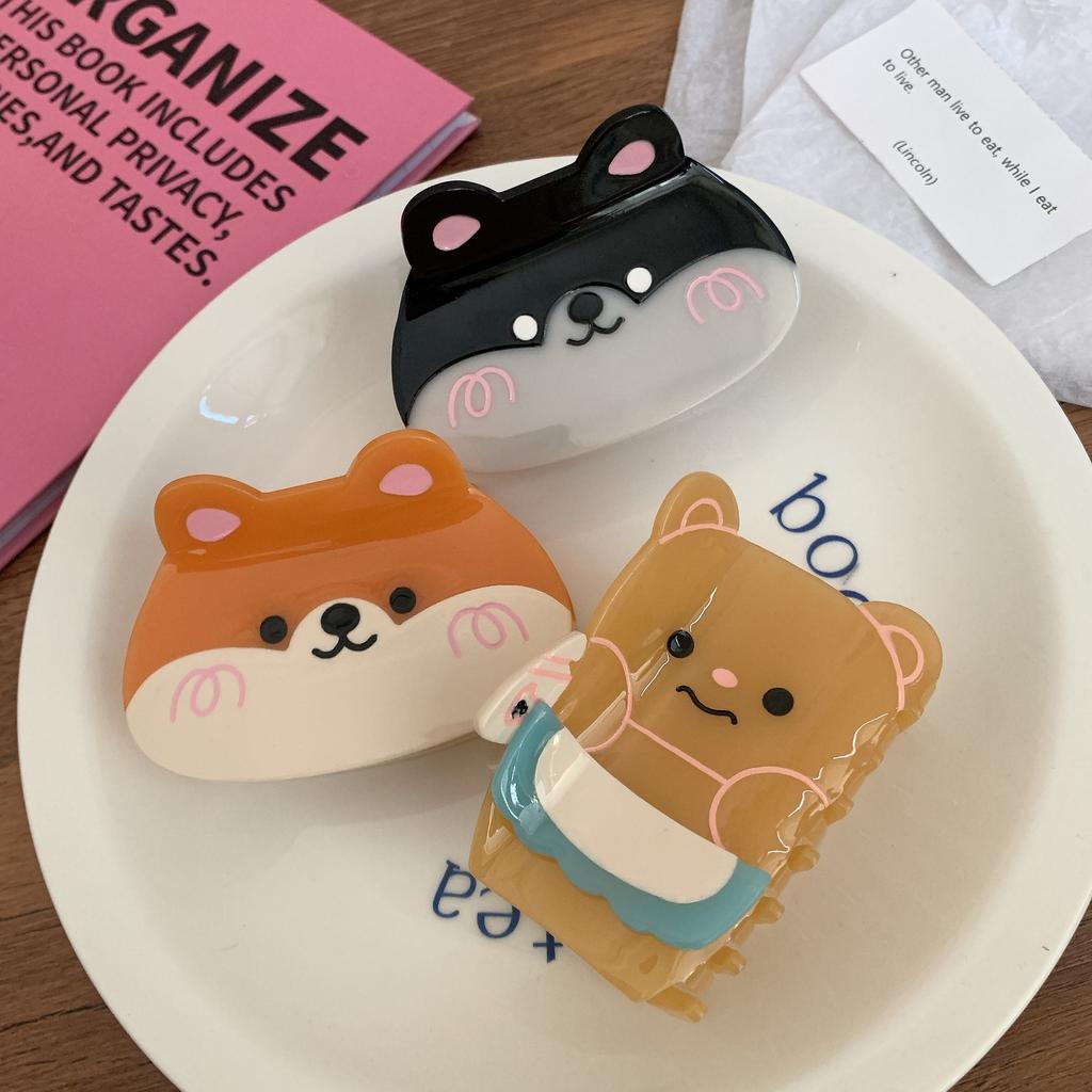 1pc New style acetic acid small fresh sweet corgi small stupid bear grab clip cute girl hair grab shark clip hair accessories