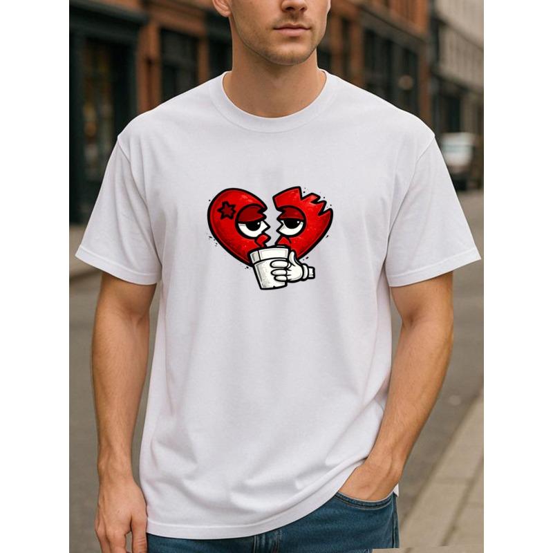 

Heartbroken Cup Painting Graffiti, Quirky and Unique Style Soft Cotton T-shirt, Suitable for Daily and Home Wear, Patterned Round-neck T-shirt S белый