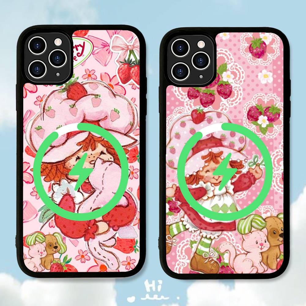 Animated S-Strawberry S-Shortcake Magnetic Matte Phone Case For IPhone 16 17 15 14 13 12 11 For Magsafe Wireless Charge Cover
