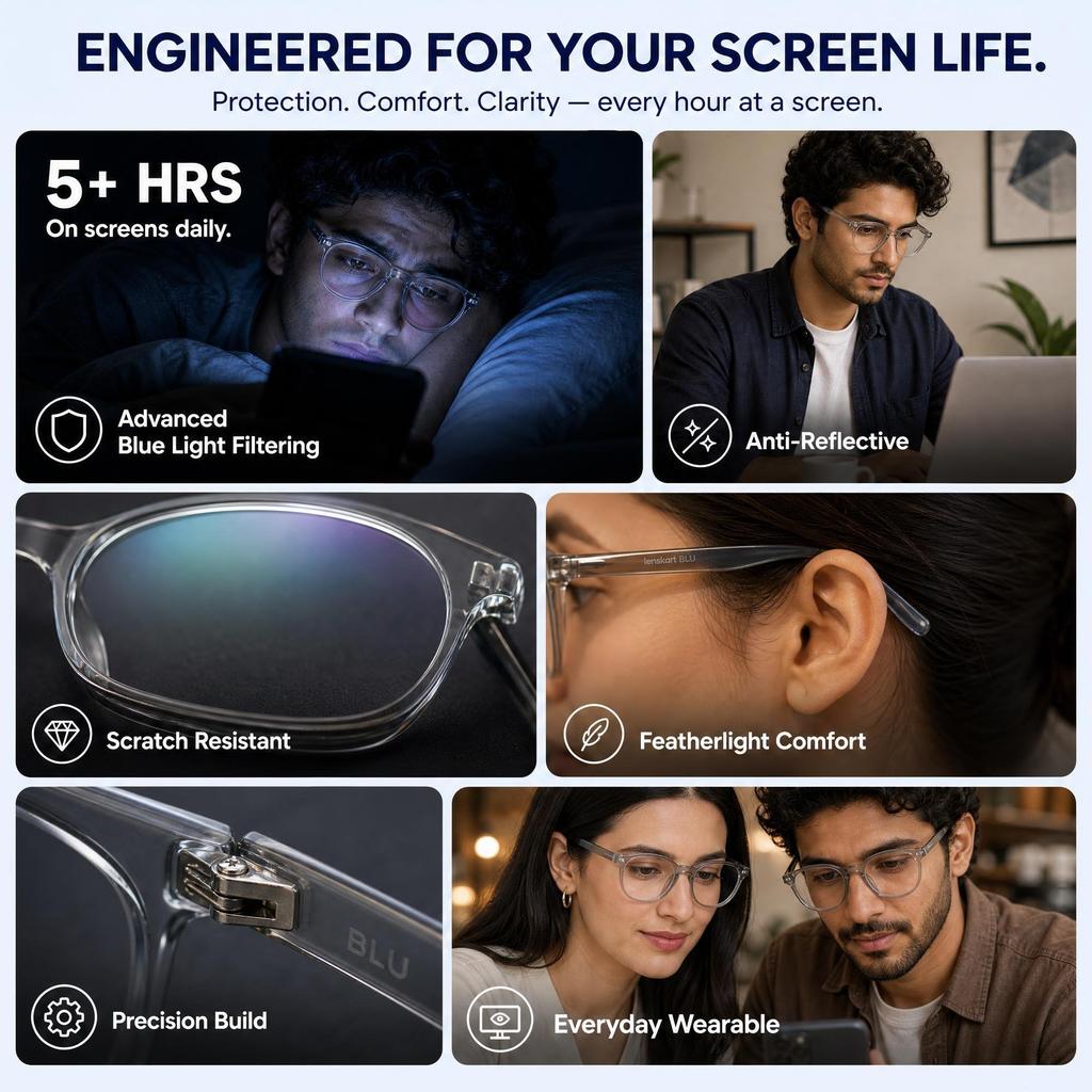 LENSKART BLU | Zero Power Bluecut & Antiglare Computer Eyeglasses For Eye Protection And Strain | Gaming Glasses | Full Rim Round | Men & Women |