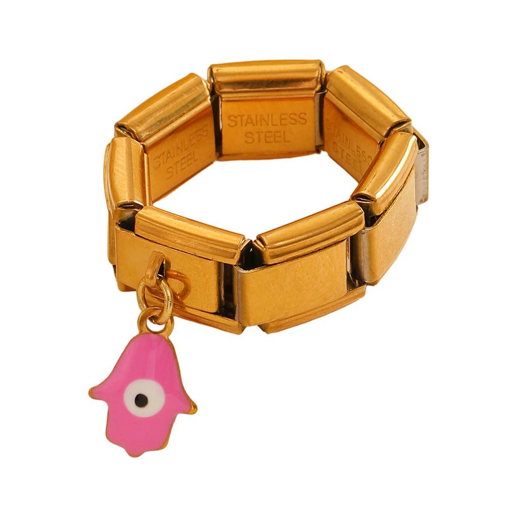 High quality 2026 oil dripping palm eye ring titanium steel square module ring niche fashion light luxury personalized jewelry