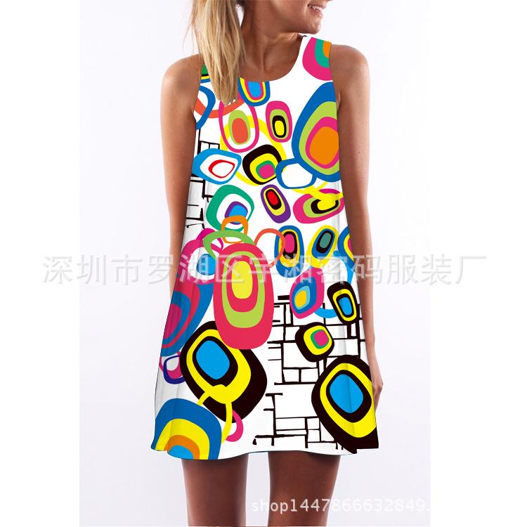 Turkey s new digital printing crew neck hot-selling suspender dress S