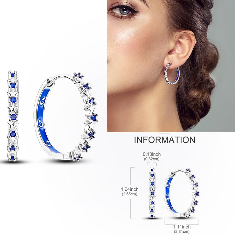 925 Silver Hoop Earring Moon Sun Earring Pendent Zircon Heart Shape Star Eardrop For Women Girl Making Jewelry