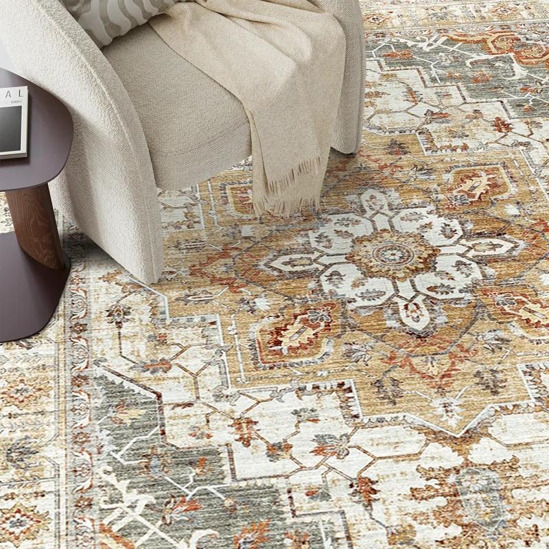 Washable Rug Vintage Rug Indoor Floor Distressed Carpet Accent Rug Lightweight Kitchen Bathroom Living Room Bedroom Dining Room