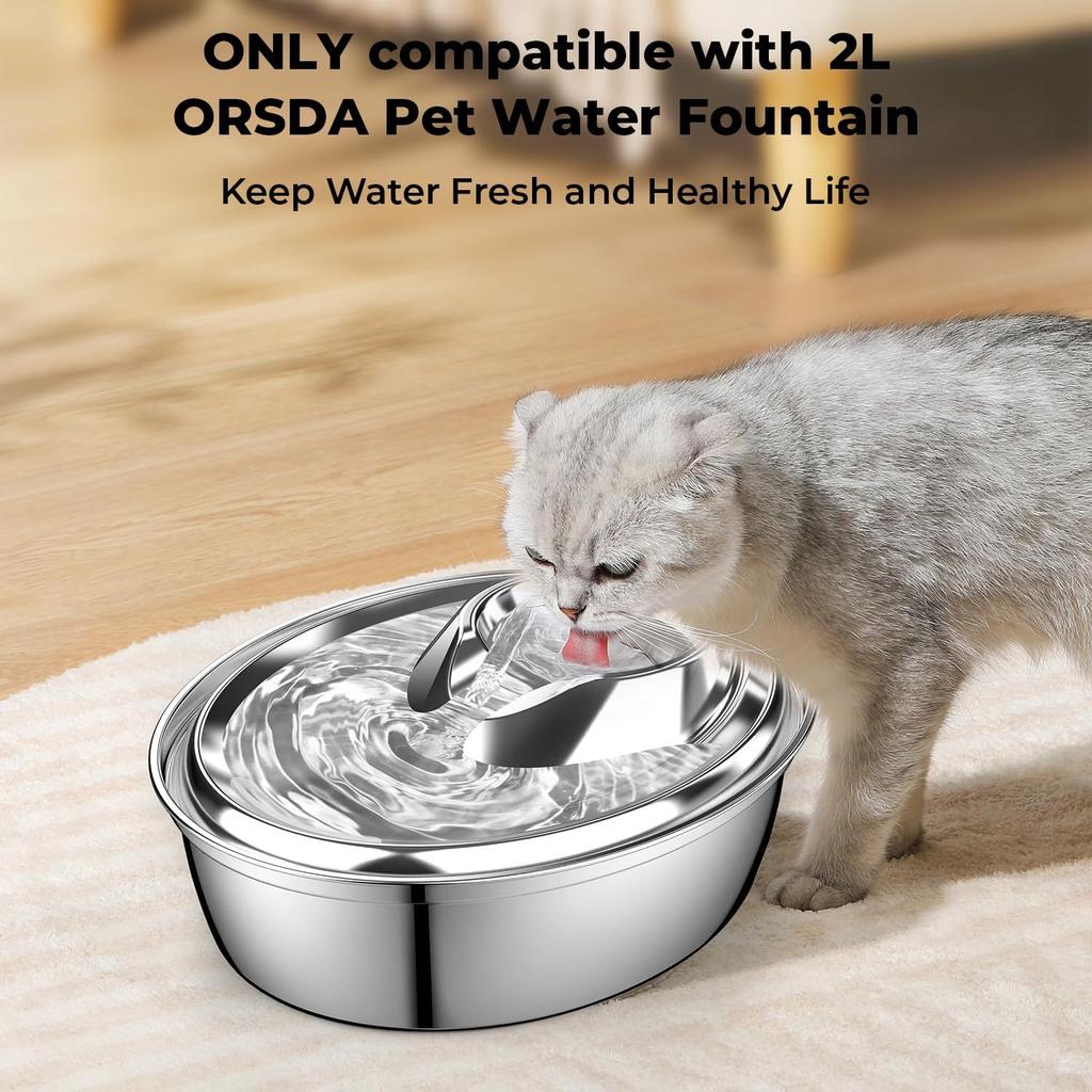 12PCS Cat Water Fountain Filters Replacement for ORSDA D30 67oz/2L Stainless Steel Pet Fountain, Carbon Filters with Triple Filtration System, 6PCS
