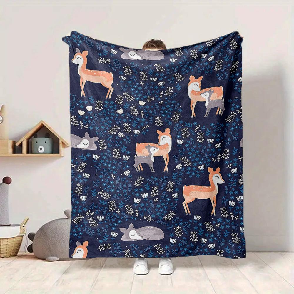 1 Stück Hirsch-Blumen-Leichte Flanelldecke, Bequeme und Warme Decke, für Büro und Camping Schlafsofa, Wohnzimmer130