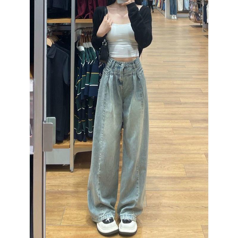 

Women s High-Waisted Wide-Leg Retro Jeans – Summer Slimming, Versatile, and Floor-Length S