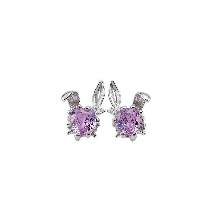 Custom Zircon Heart Rabbit Stud Earrings - Unique Geometric Jewelry for Women