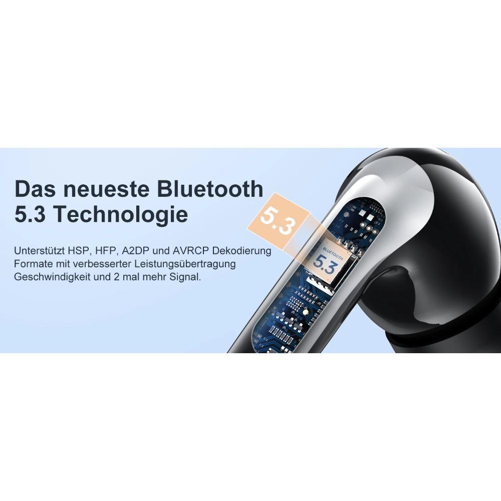 Bluetooth 5.3 Wireless Earbuds ENC Noise Cancelling Mic 50H Playtime Deep Bass Stereo Sound IP7 Waterproof LED Display Mini In-E