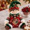 Plush Candy Storage Box Christmas Snack Bag, Clear Heart Window Doll with Back Zipper, Holiday Cookie Gift Soft Knitted Ornament Holder, Decorative
