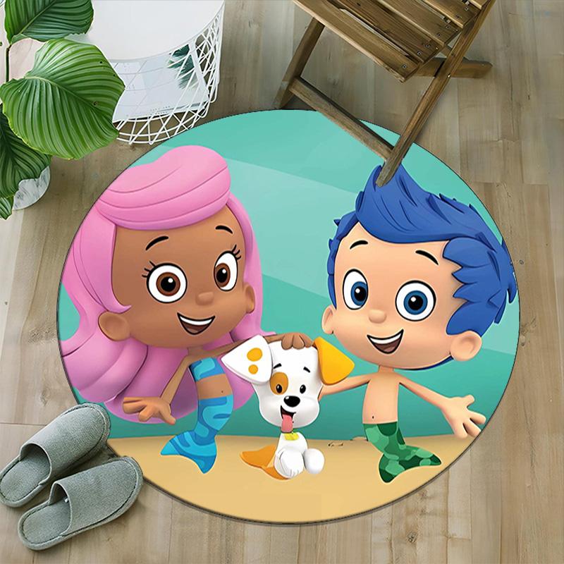 1pc Bubble Guppies Print Round Carpet Chair Round Carpet Suitable for Bedroom Living Room Home Decorative Carpet