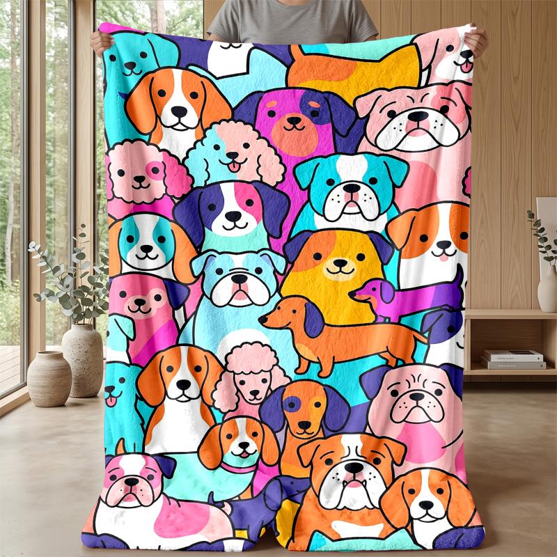 Collection of Dog Faces blanket Personalized Name Flannel Blanket Soft Cozy Plush Throw for Sofa Bed Lightweight Home Decor