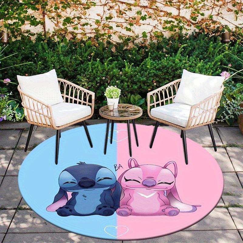 1pc Cute Stitch Round Area Rug,Non Slip,Machine Washable Polyester Carpet for Living Room,Bedroom Decor