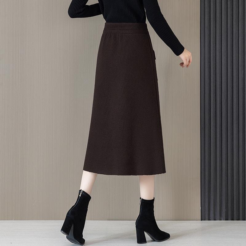 Spring 2026 High-Waisted Woolen Half-Skirt for Women - Versatile, Slimming, Casual Mid-Length.