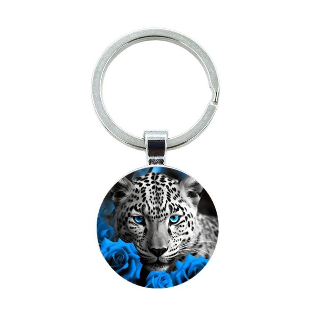 Round Alloy Keychain Pendant with Animal Print and Floral Design Metal Key Ring for Bag Car Home Office Use