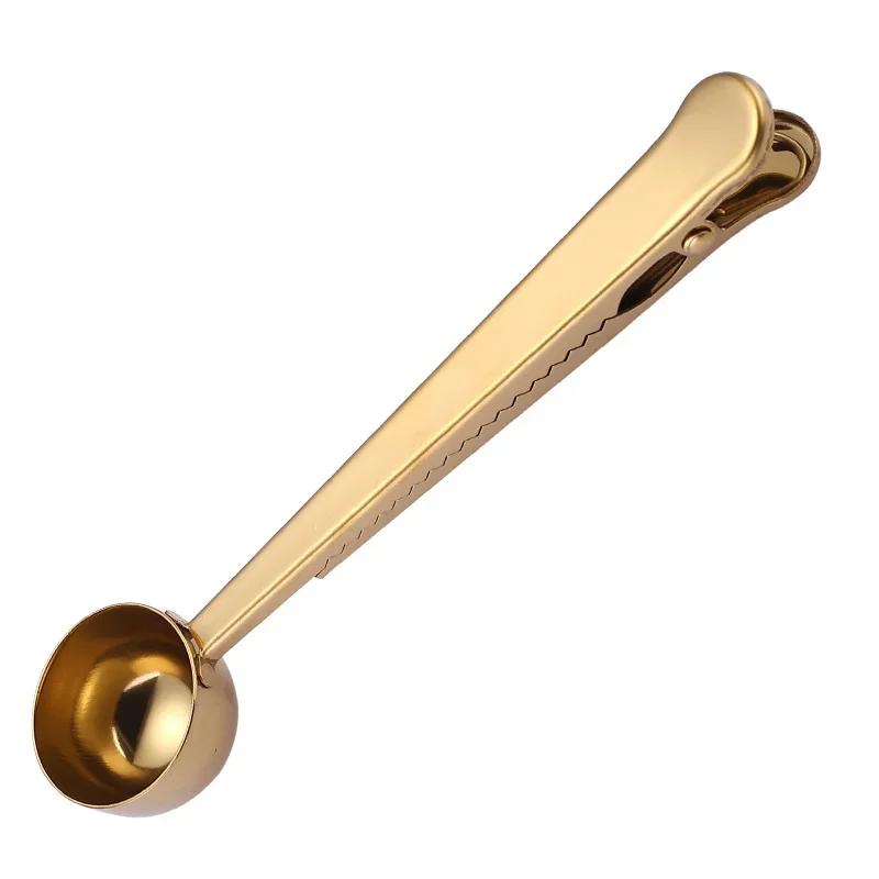 

Multifunctional Sealing Clip Milk Powder Measuring Spoon Coffee Spoon Clip Two - in - one 430 Stainless Steel золотой