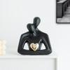 Ceramic Couple Figurine Creative Heart-shaped Human Sculpture Black and White Decorative Figure Room and Office Decoration Gift