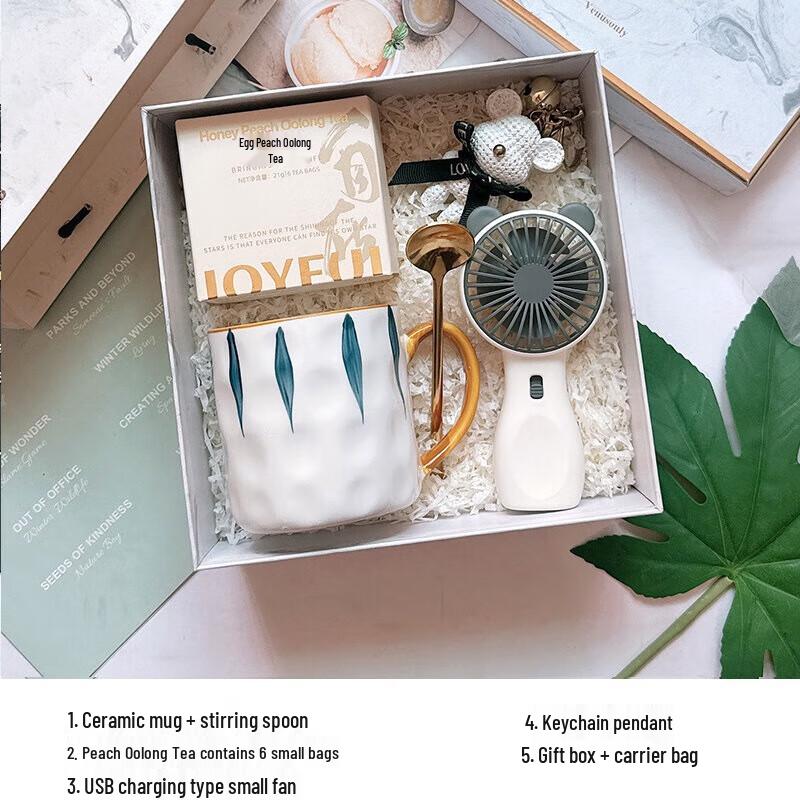 

Ceramic Mug Gift Set with Small Fan & Keychain Mug, Spoon, Small Fan, Keychain