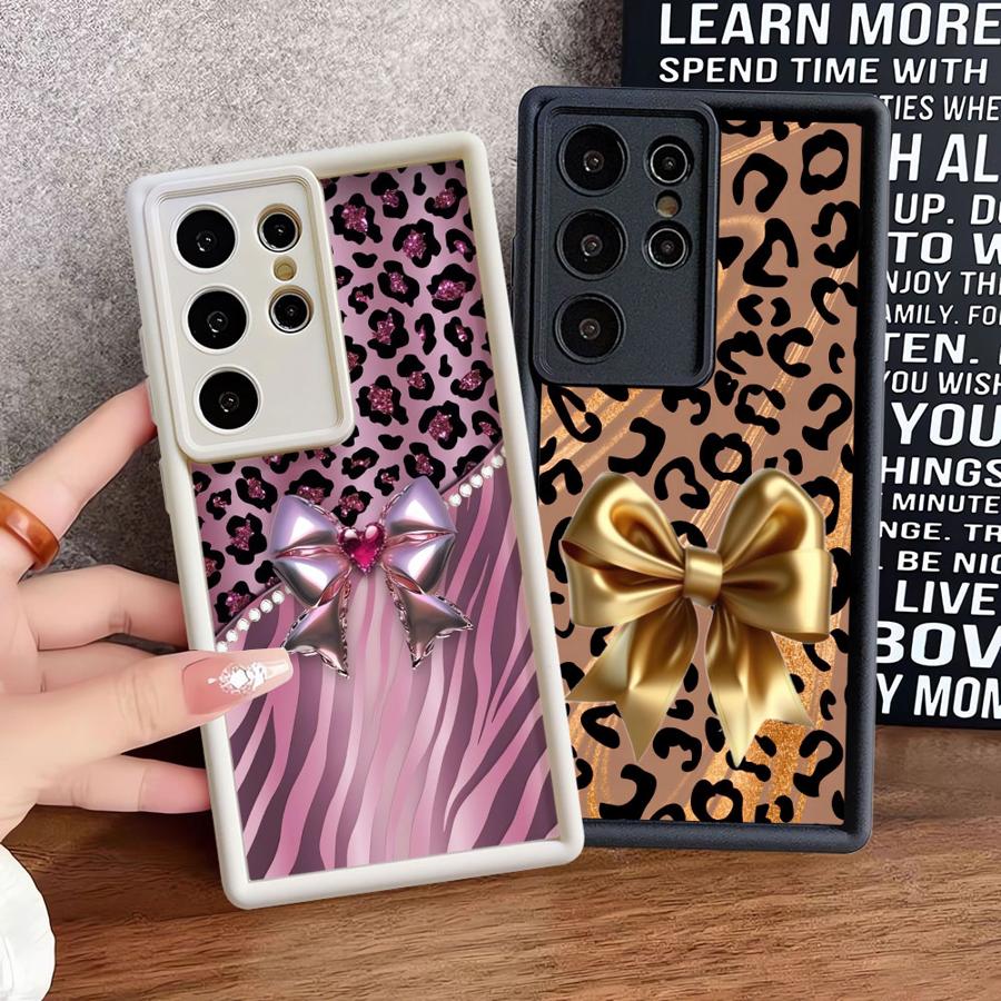 Soft Cover Phone Case for Samsung Galaxy S22 S24 Plus S25 Edge S20FE S24Ultra S23 FE S21 S25 Ultra Bow Leopard Print